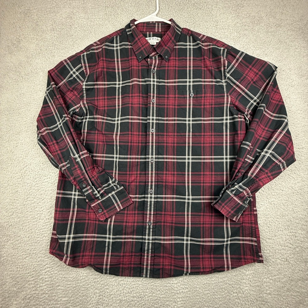Orvis Classic Collection Plaid‎ Button Down Shirt Mens XL Red Black White